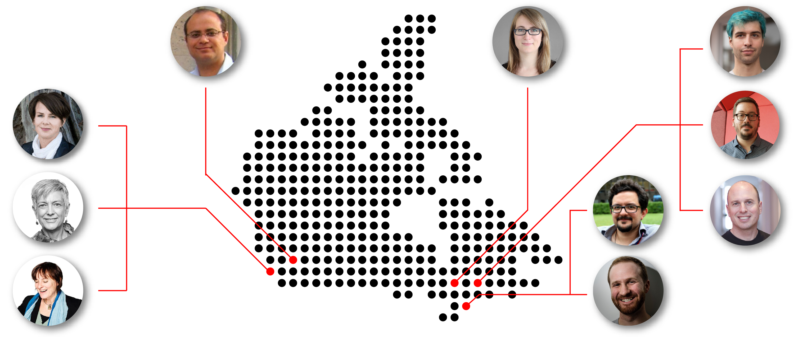 Map of Canada with researchers